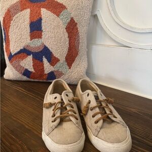 Sperry Top Sider Slipon Sneakers khaki-beige canvas Size 7.5 Womens